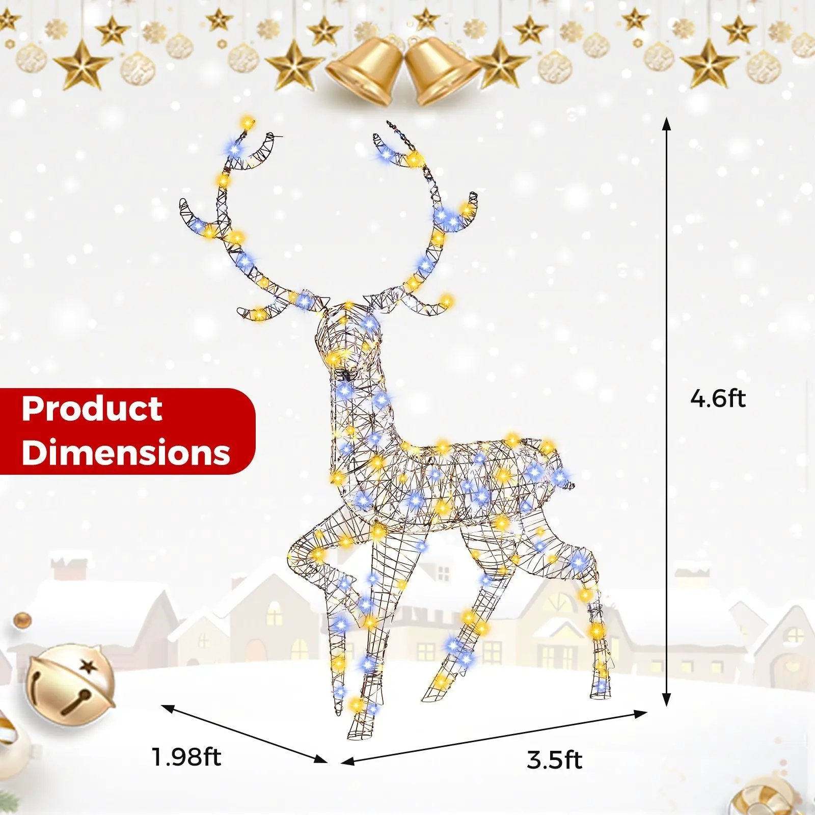 4.6 Feet Pre-Lit Christmas Reindeer with 170 Cold and Warm LED Lights by DirectDeals