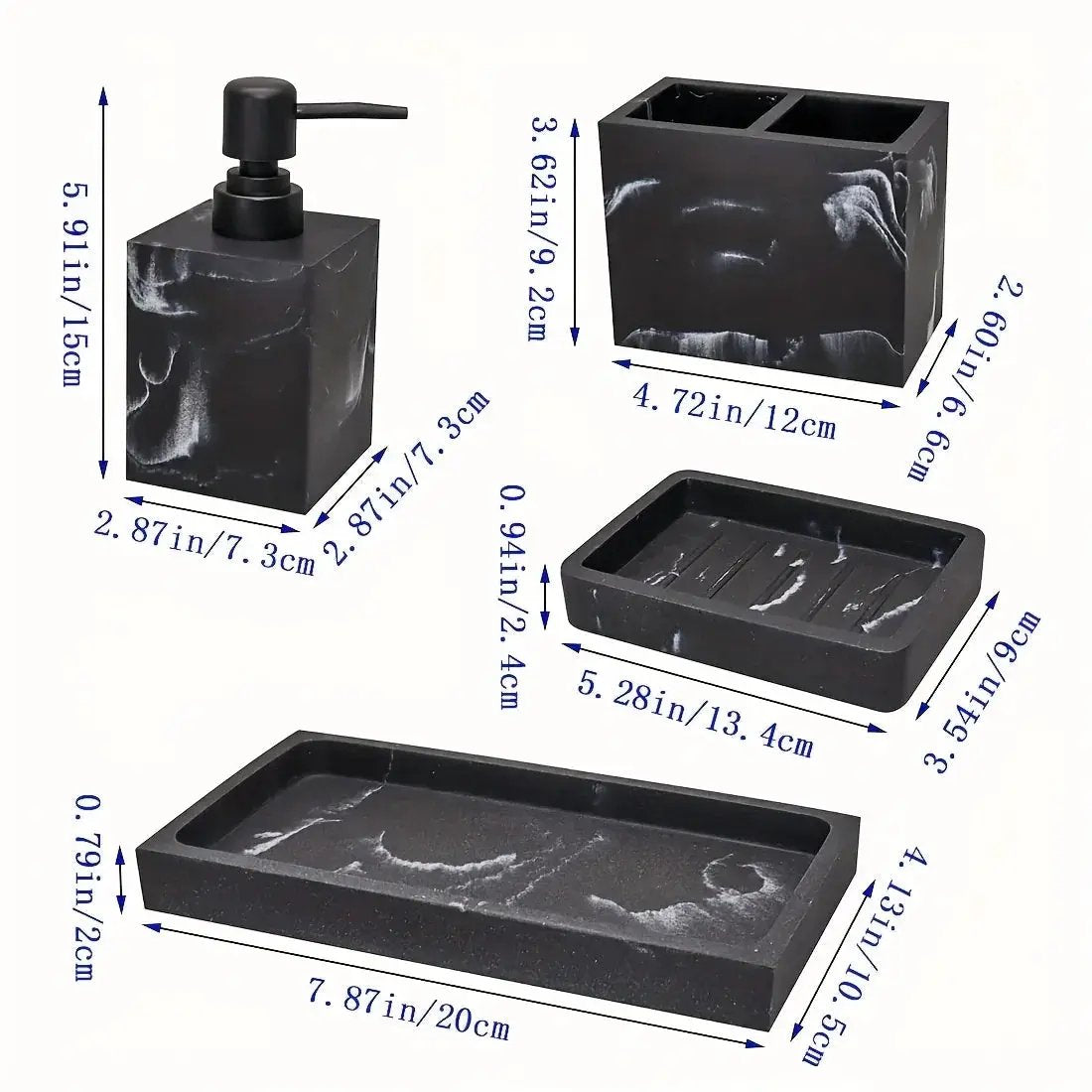4pcs Bathroom Set: Soap Dispenser, Toothbrush Holder, Soap Dish, Storage Tray – Black Design, Suitable for All Bath Styles to Create a Cozy Home Decor Experience Year-Round by House Of Avana
