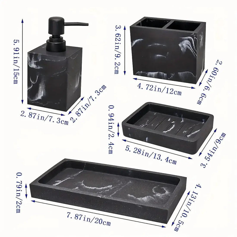 4pcs Bathroom Set: Soap Dispenser, Toothbrush Holder, Soap Dish, Storage Tray – Black Design, Suitable for All Bath Styles to Create a Cozy Home Decor Experience Year-Round by House Of Avana