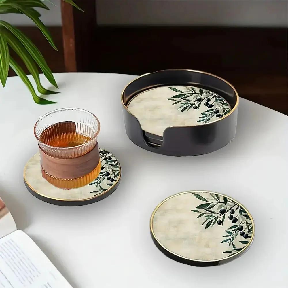 4pcs Elegant Glass Coasters with Olive Design - Heat-Resistant, Waterproof, Ideal for Home, Office, Cafe, Bar Decor - Perfect Holiday Gift for Christmas, Halloween, Thanksgiving, St. Patrick'S Day, Office Decor|Elegant Tablew by House Of Avana