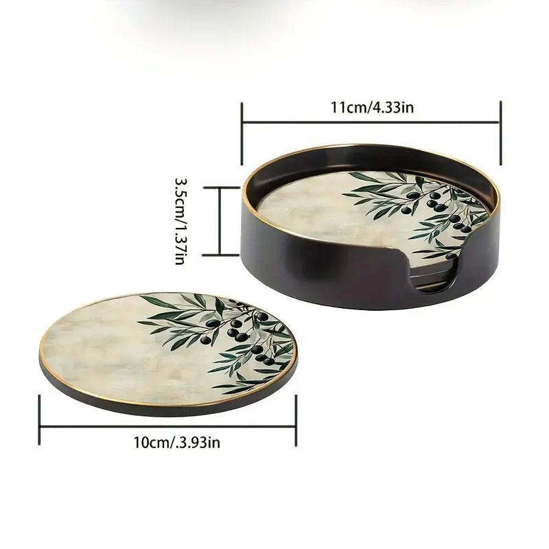 4pcs Elegant Glass Coasters with Olive Design - Heat-Resistant, Waterproof, Ideal for Home, Office, Cafe, Bar Decor - Perfect Holiday Gift for Christmas, Halloween, Thanksgiving, St. Patrick'S Day, Office Decor|Elegant Tablew by House Of Avana