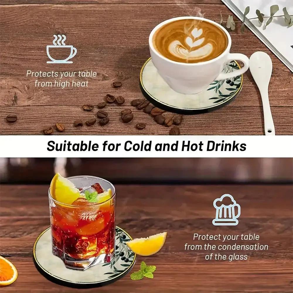 4pcs Elegant Glass Coasters with Olive Design - Heat-Resistant, Waterproof, Ideal for Home, Office, Cafe, Bar Decor - Perfect Holiday Gift for Christmas, Halloween, Thanksgiving, St. Patrick'S Day, Office Decor|Elegant Tablew by House Of Avana