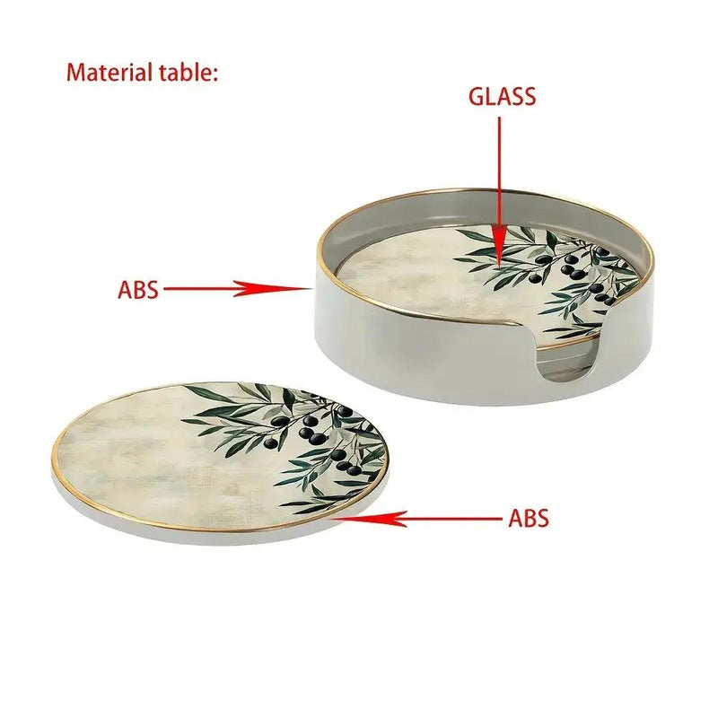 4pcs Elegant Glass Coasters with Olive Design - Heat-Resistant, Waterproof, Ideal for Home, Office, Cafe, Bar Decor - Perfect Holiday Gift for Christmas, Halloween, Thanksgiving, St. Patrick'S Day, Office Decor|Elegant Tablew by House Of Avana