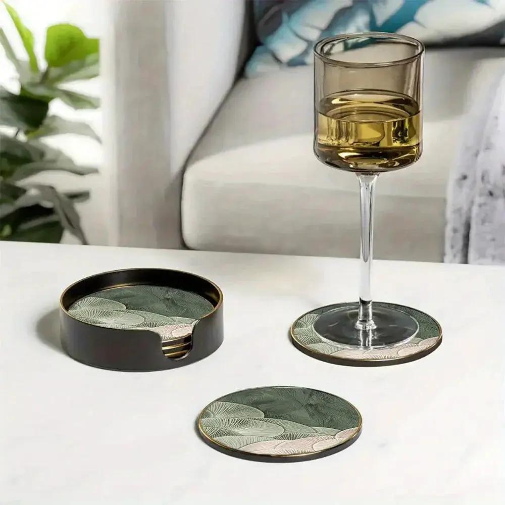 4pcs Green and White Layered Glass Coasters - Anti-Slip, Heat-Resistant, Waterproof Table Protectors for Home, Office, Cafe, Bar, Restaurant - Perfect for Afternoon Tea, Parties, Birthdays, Weddings, Party Tableware | Decorat by House Of Avana