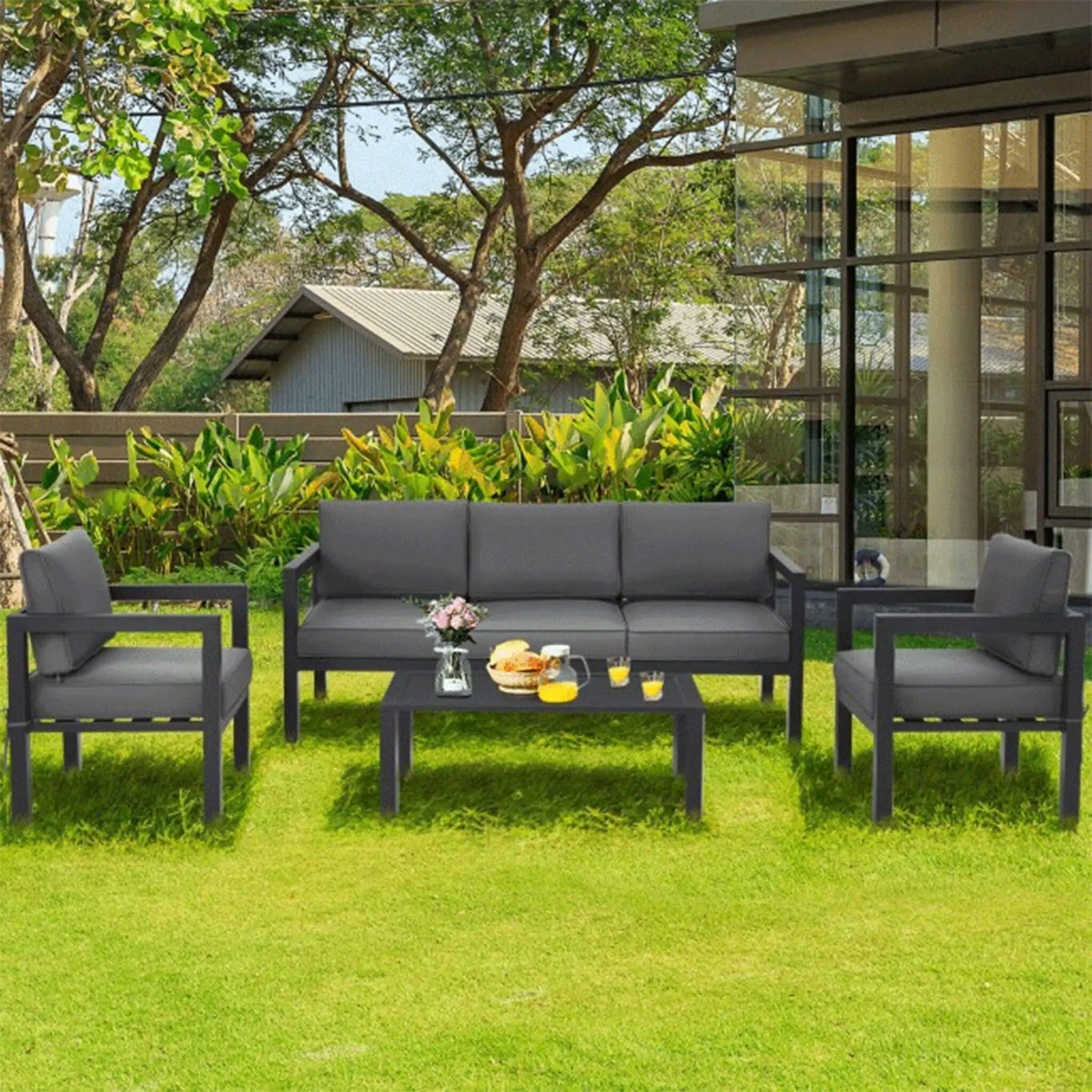 Alora 4-Piece Premium Outdoor Aluminum Furniture Set For Backyard & Poolside (SAK73532) by SAKSBY WHOLESALE