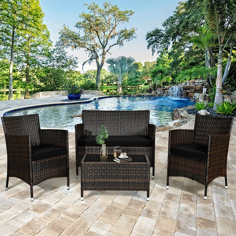 Alora 4-Piece Outdoor Rattan Patio Furniture Set With Cushions & Coffee Table (SAK75463) by SAKSBY WHOLESALE