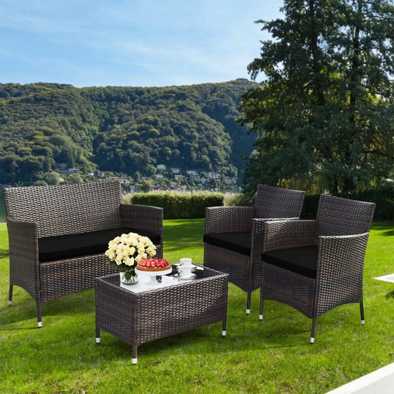 Alora 4-Piece Outdoor Rattan Patio Furniture Set With Cushions & Coffee Table (SAK75463) by SAKSBY WHOLESALE