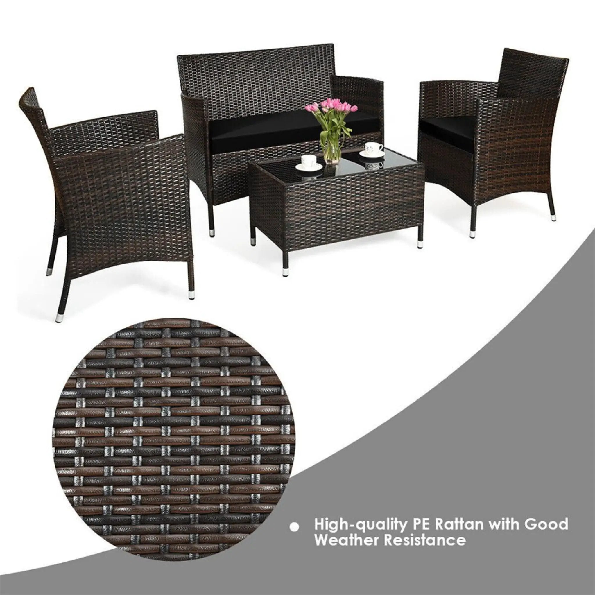 Alora 4-Piece Outdoor Rattan Patio Furniture Set With Cushions & Coffee Table (SAK75463) by SAKSBY WHOLESALE