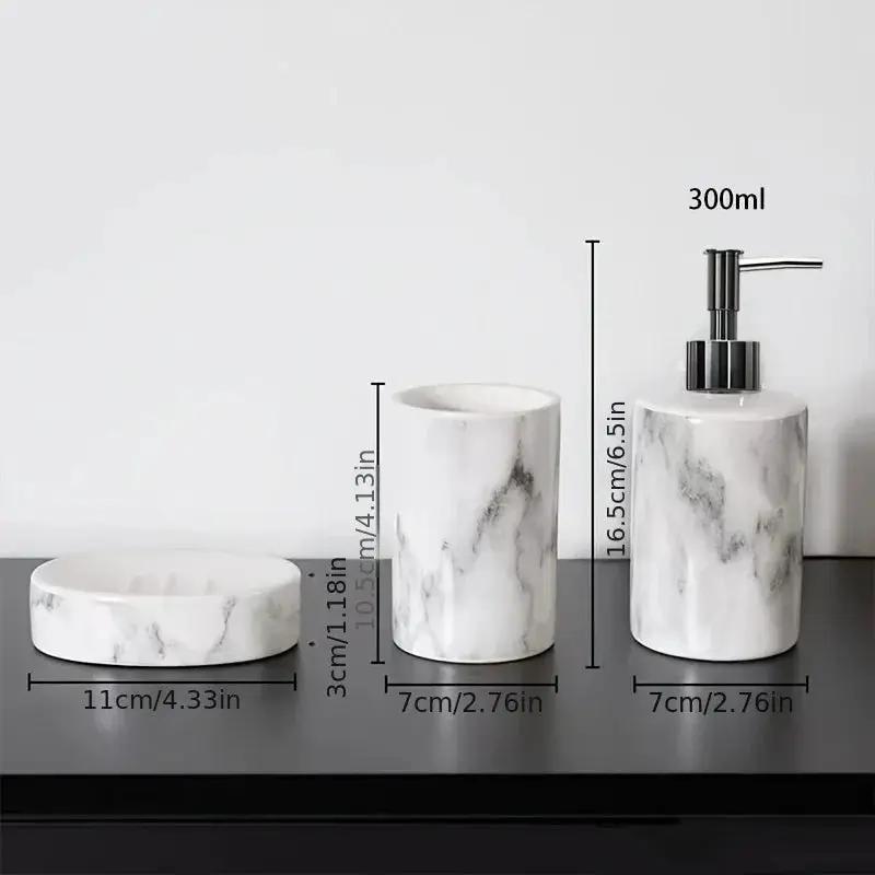 4pcs set of marble pattern, ceramic bathroom toiletry set, mouthwash cup, toothbrush cup, lotion bottle, soap box set bathroom wash high-end gift set, suitable for family hotel homestay bathroom use, ceramic material Nordic l by House Of Avana