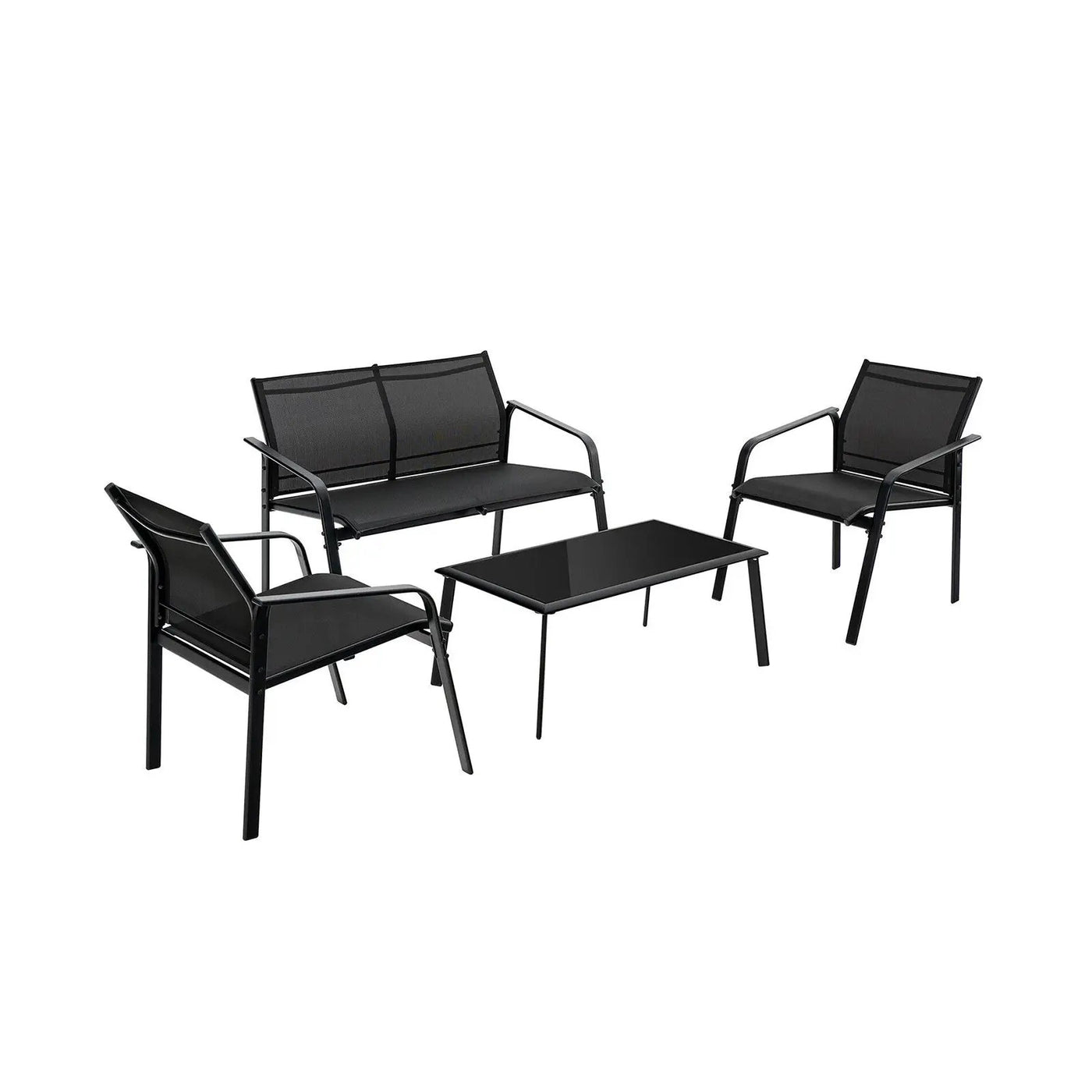 4 Pieces Patio Furniture Set with Armrest Loveseat Sofas and Glass Table Deck by DirectDeals