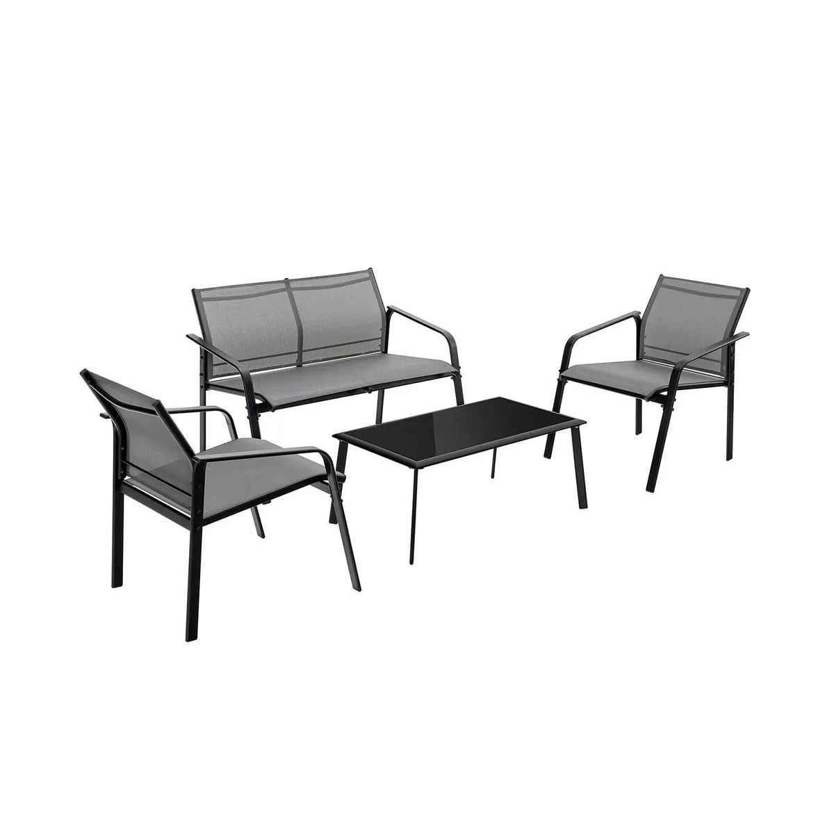 4 Pieces Patio Furniture Set with Armrest Loveseat Sofas and Glass Table Deck by DirectDeals