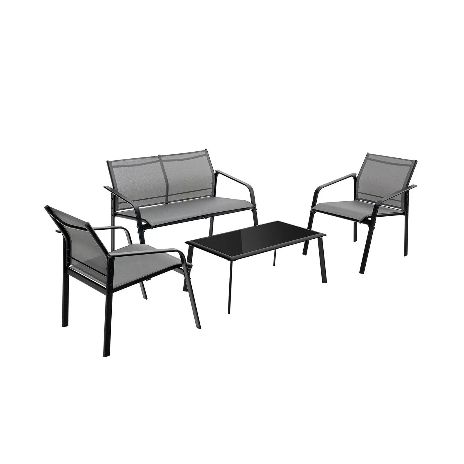 4 Pieces Patio Furniture Set with Armrest Loveseat Sofas and Glass Table Deck by DirectDeals