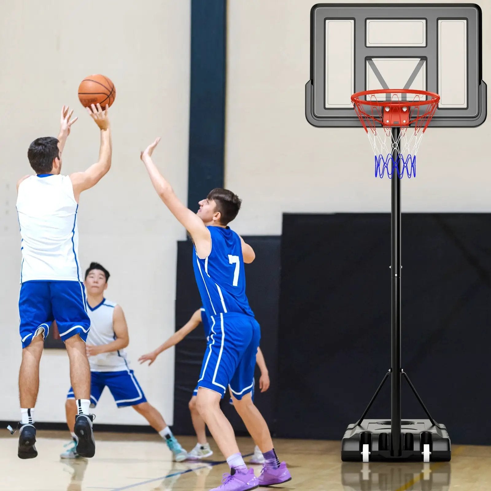 4.4-10 Feet Portable Basketball Hoop Adjustable with 2 Wheels and Fillable Base-Black by DirectDeals