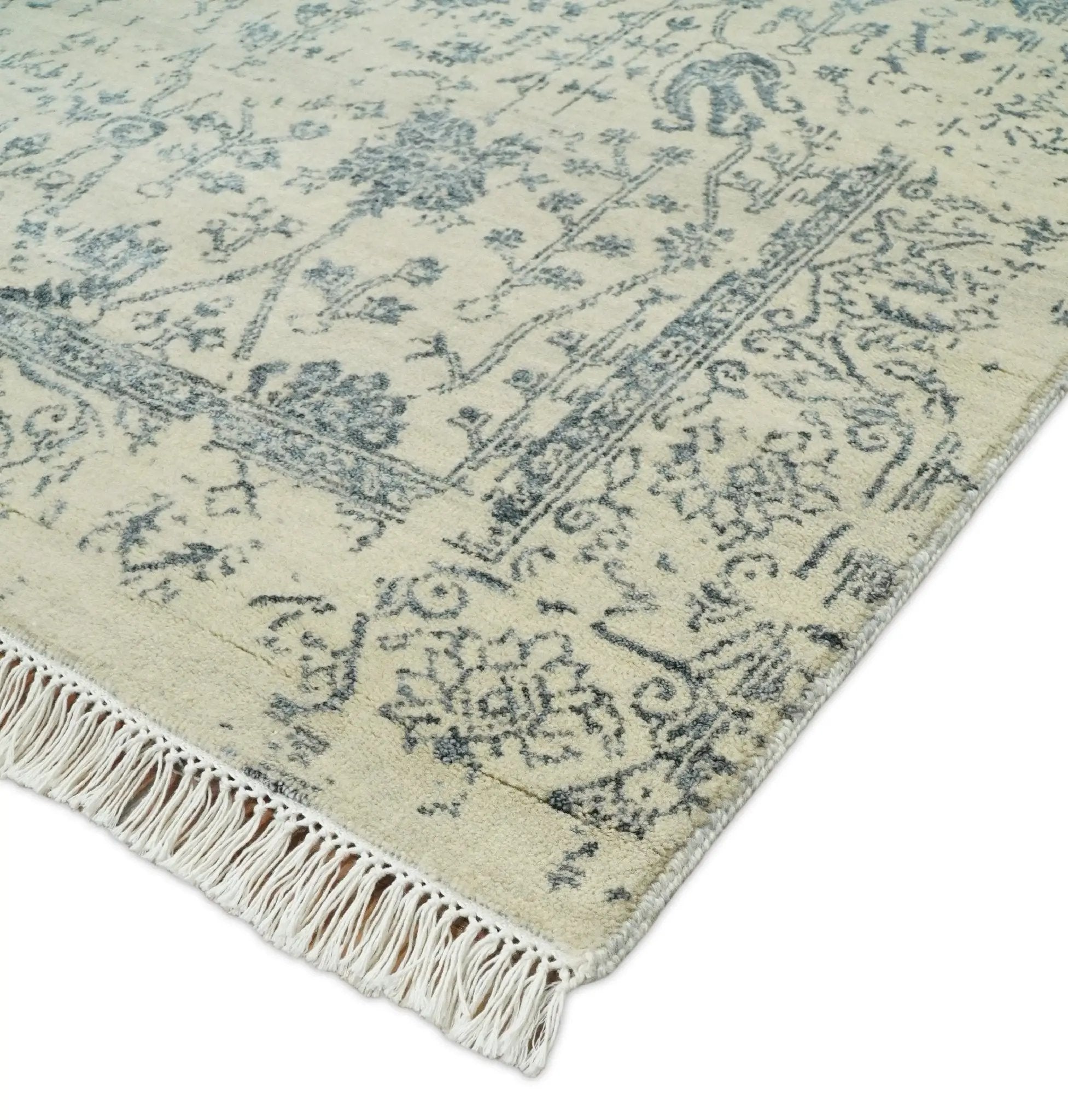 4x6 Fine Hand Knotted Beige and Gray Traditional Vintage Persian Style Antique Wool and Silk Rug | AGR14 by The Rug Decor