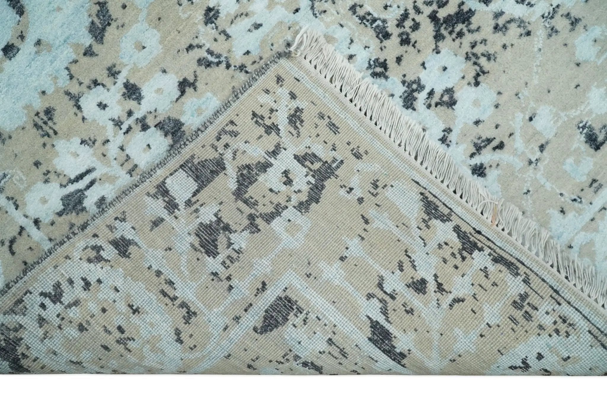 4x6 Fine Hand Knotted Aqua, Beige and Black Traditional Vintage Persian Style Antique Wool and Bamboo Silk Rug | AGR10 by The Rug Decor