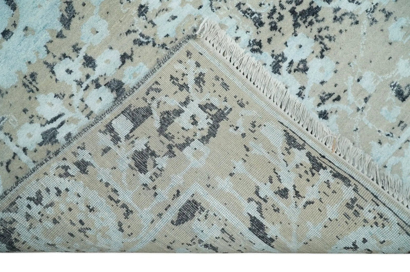 4x6 Fine Hand Knotted Aqua, Beige and Black Traditional Vintage Persian Style Antique Wool and Bamboo Silk Rug | AGR10 by The Rug Decor