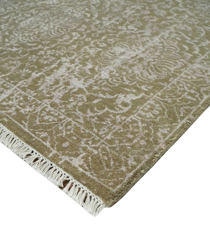 4x6 Fine Hand Knotted Olive and Silver Traditional Vintage Persian Style Antique Wool and SIlk Rug | AGR16 by The Rug Decor