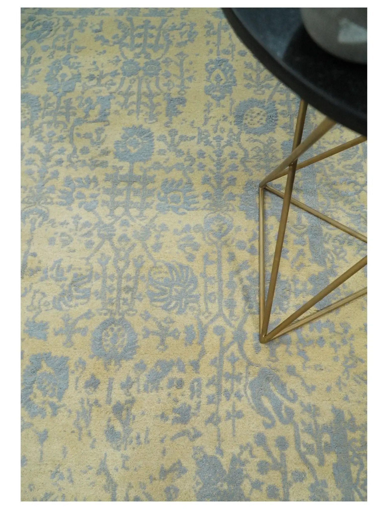 4x6 Fine Hand Knotted Gold and Silver Traditional Persian Style Antique Wool and Silk Rug by The Rug Decor