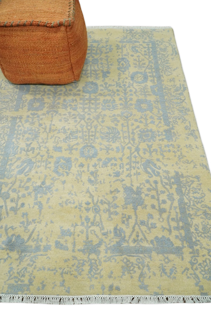 4x6 Fine Hand Knotted Gold and Silver Traditional Persian Style Antique Wool and Silk Rug by The Rug Decor