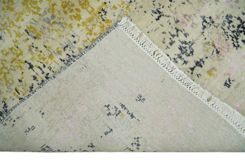 4x6 Fine Hand Knotted Gold, Gray and Ivory Modern Abstract Wool and SIlk Area Rug | AGR17 by The Rug Decor