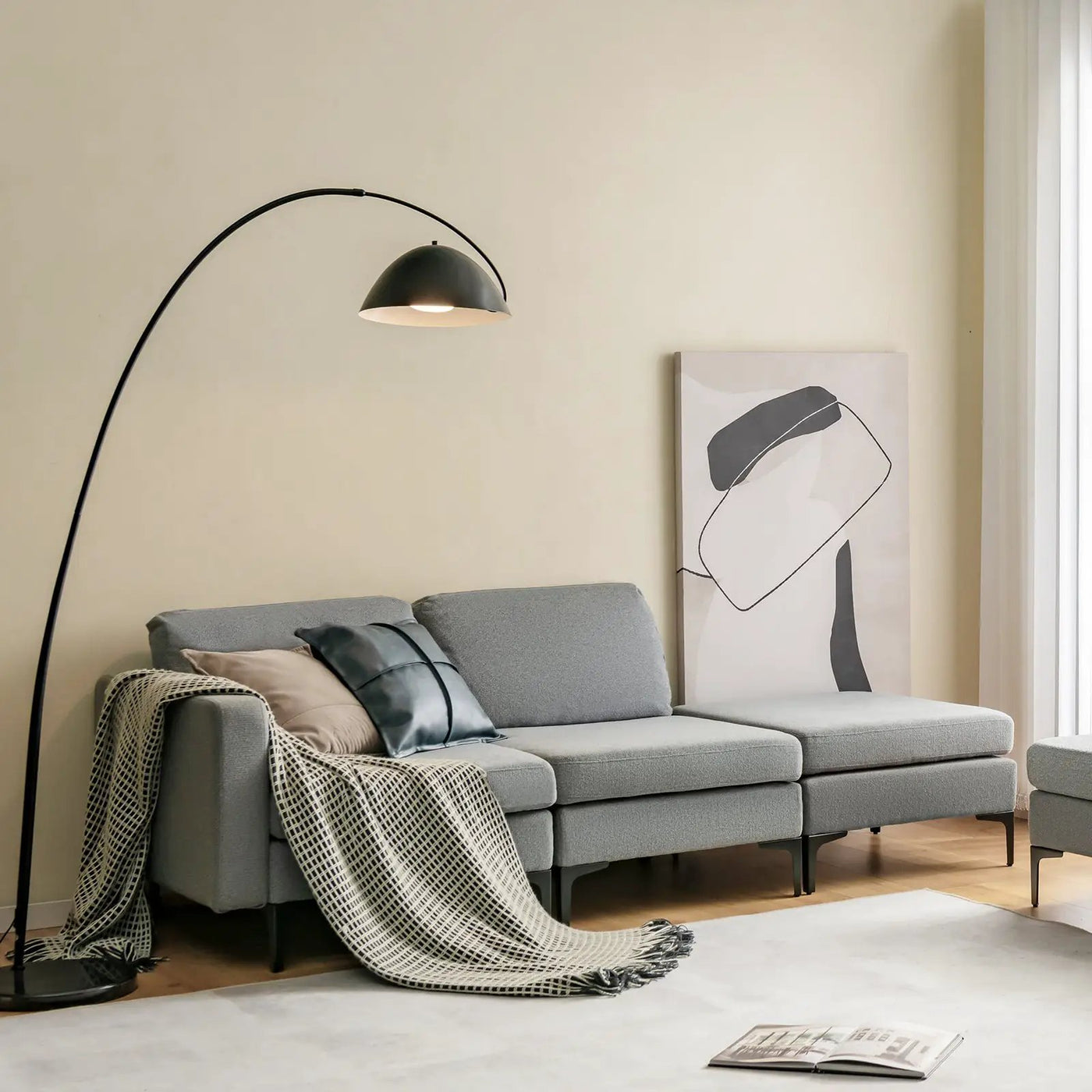 3-Seat Sectional Sofa Couch with Armrest Magazine Pocket and Metal Leg by DirectDeals