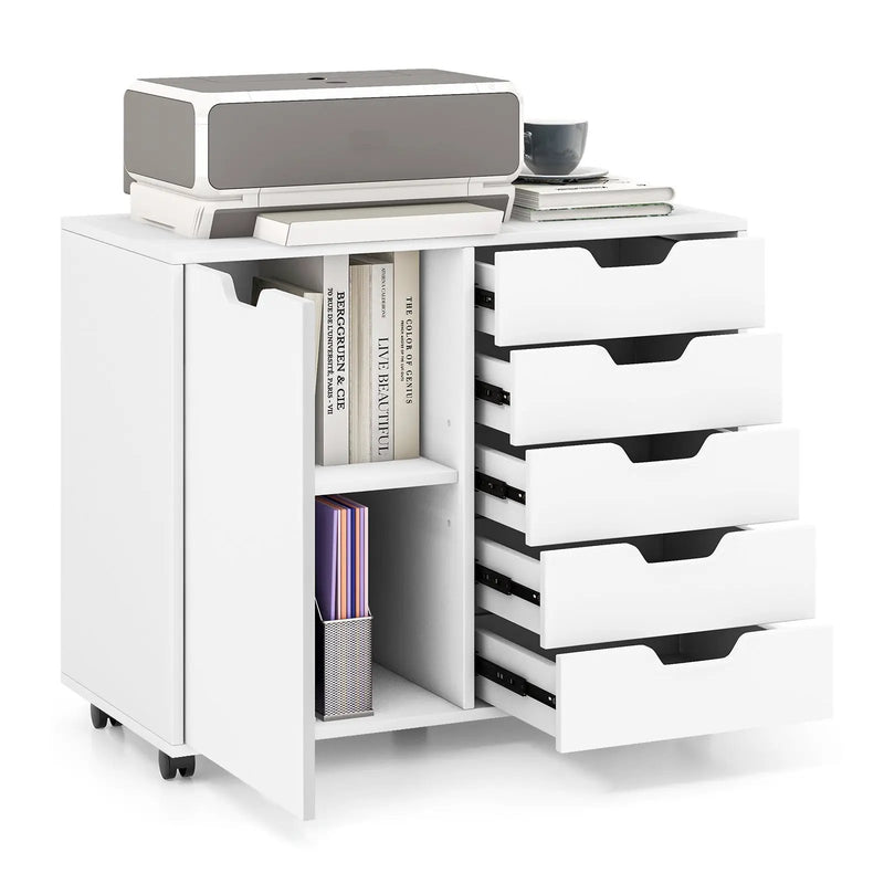 5-Drawer Dresser Chest Mobile Storage Cabinet with Door-White by DirectDeals