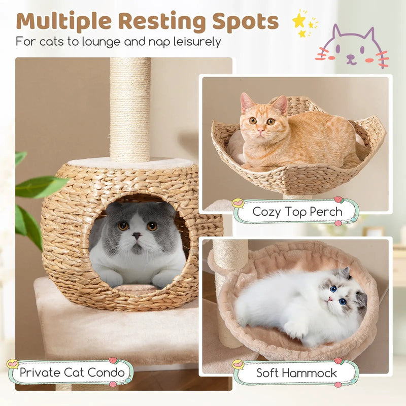 5-Layer Climbing Cat Tree with Sisal Scratching Posts and Washable Cushions-Beige by DirectDeals