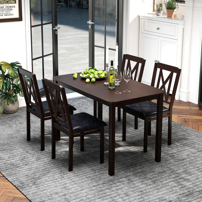 5-Piece Dining Table Set with Wide Tabletop and Rubber Wood Legs-Black by DirectDeals