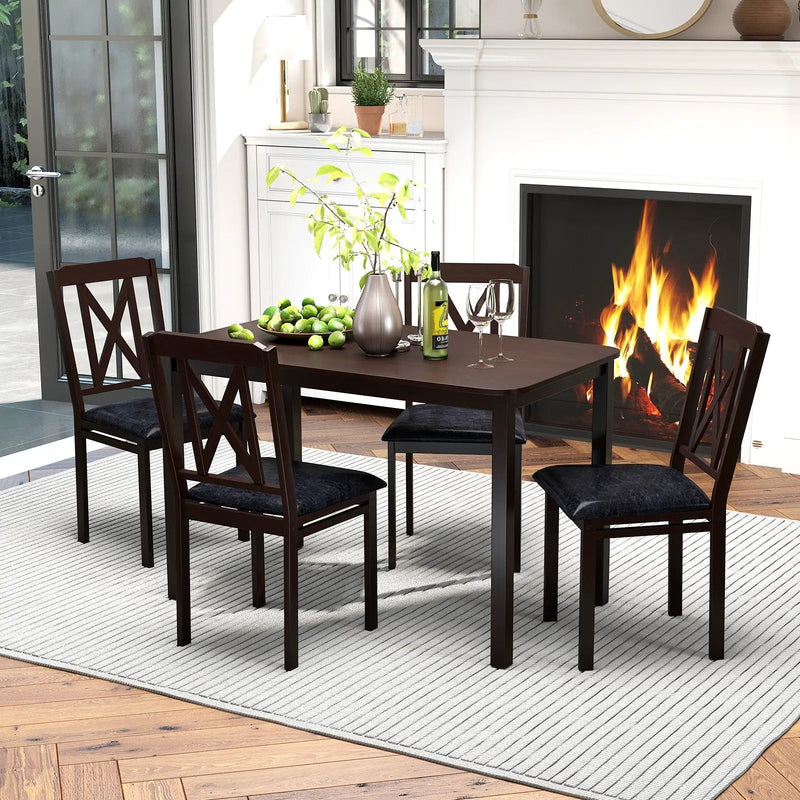 5-Piece Dining Table Set with Wide Tabletop and Rubber Wood Legs-Black by DirectDeals