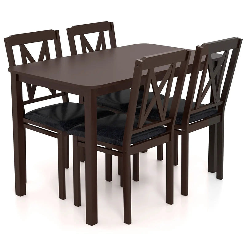 5-Piece Dining Table Set with Wide Tabletop and Rubber Wood Legs-Black by DirectDeals