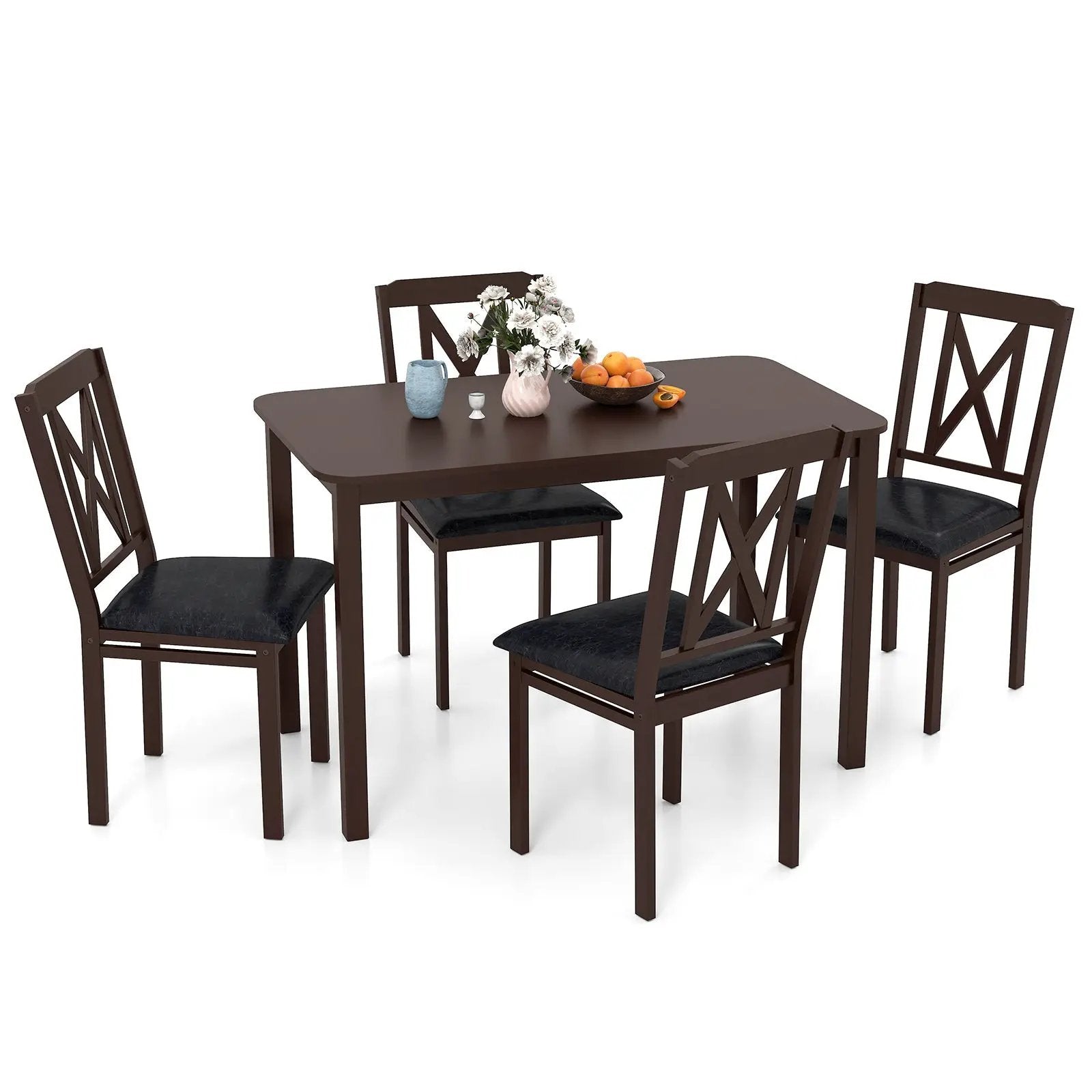 5-Piece Dining Table Set with Wide Tabletop and Rubber Wood Legs-Black by DirectDeals