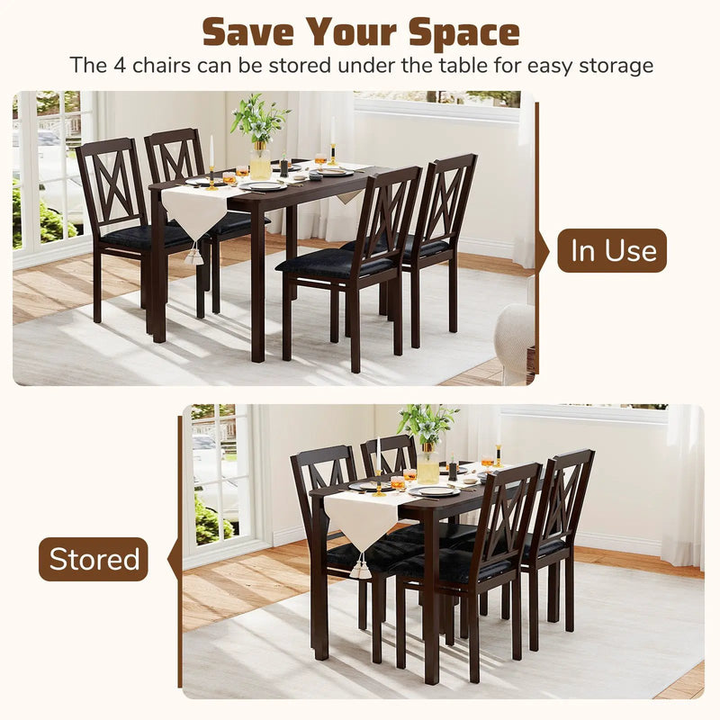 5-Piece Dining Table Set with Wide Tabletop and Rubber Wood Legs-Black by DirectDeals