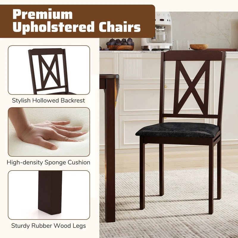 5-Piece Dining Table Set with Wide Tabletop and Rubber Wood Legs-Black by DirectDeals