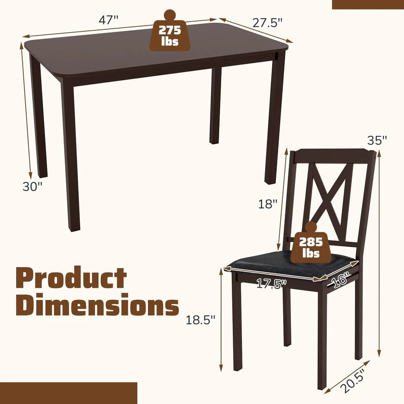 5-Piece Dining Table Set with Wide Tabletop and Rubber Wood Legs-Black by DirectDeals