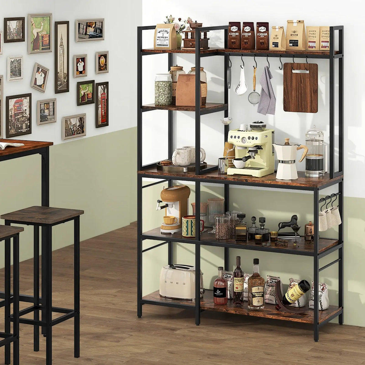 5-Tier Bakers Rack with Power Outlets and 10 S-Shaped Hooks by DirectDeals