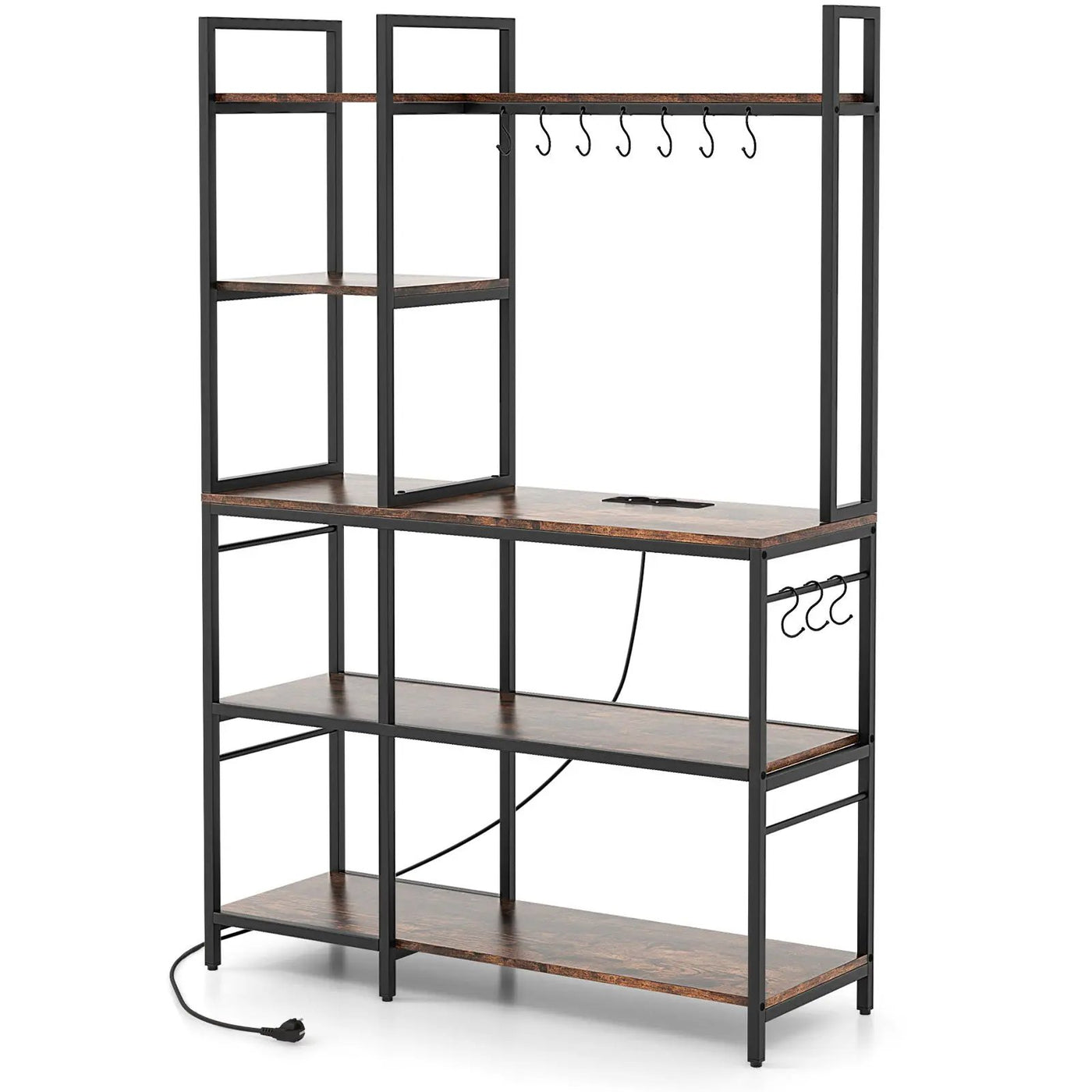 5-Tier Bakers Rack with Power Outlets and 10 S-Shaped Hooks by DirectDeals