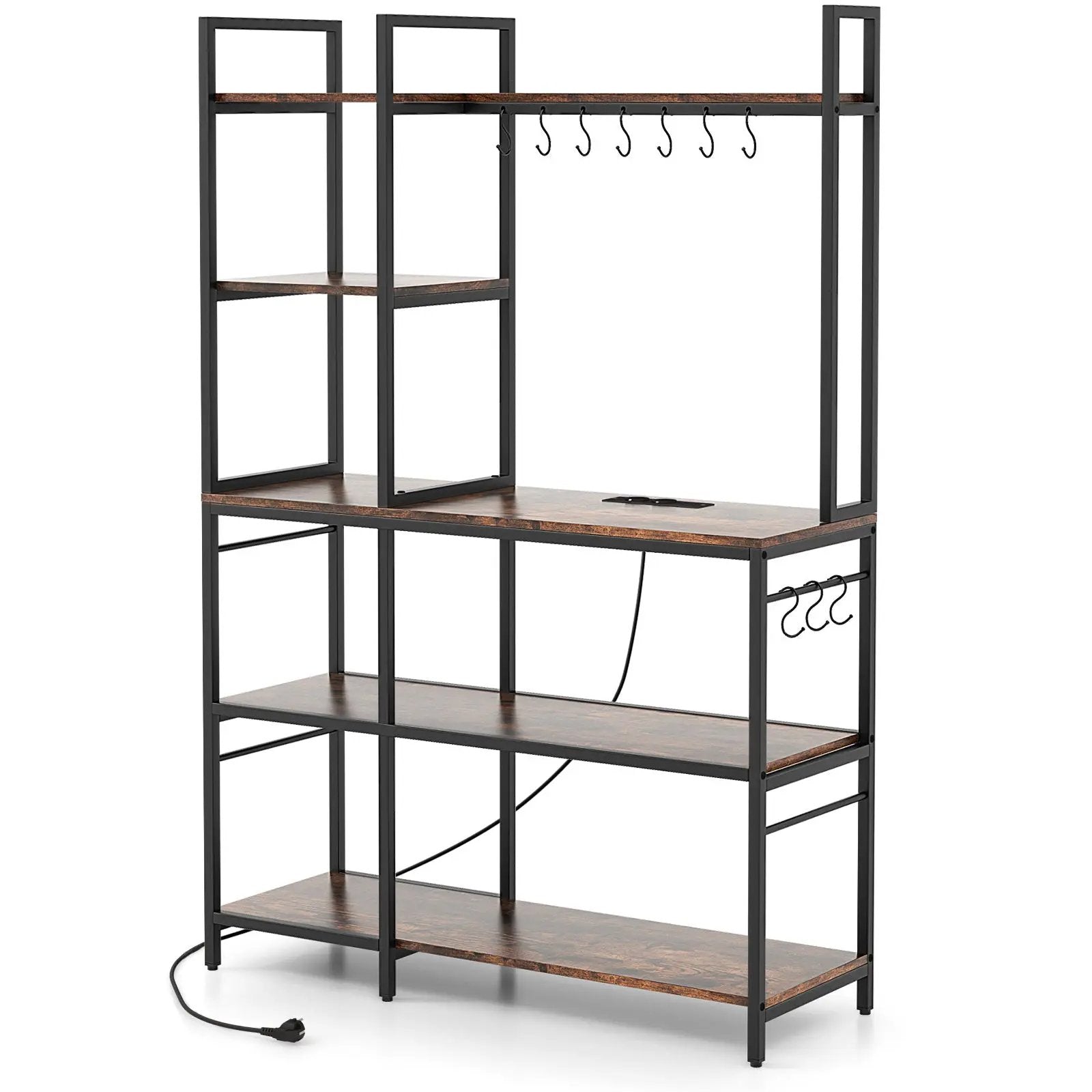 5-Tier Bakers Rack with Power Outlets and 10 S-Shaped Hooks by DirectDeals