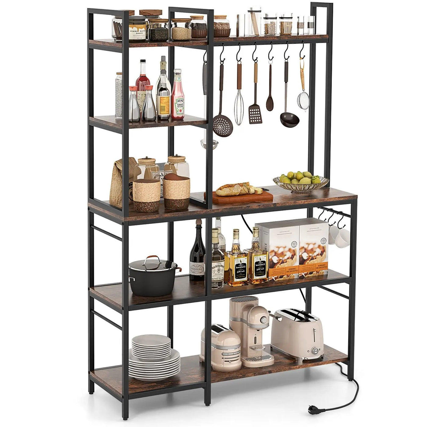 5-Tier Bakers Rack with Power Outlets and 10 S-Shaped Hooks by DirectDeals
