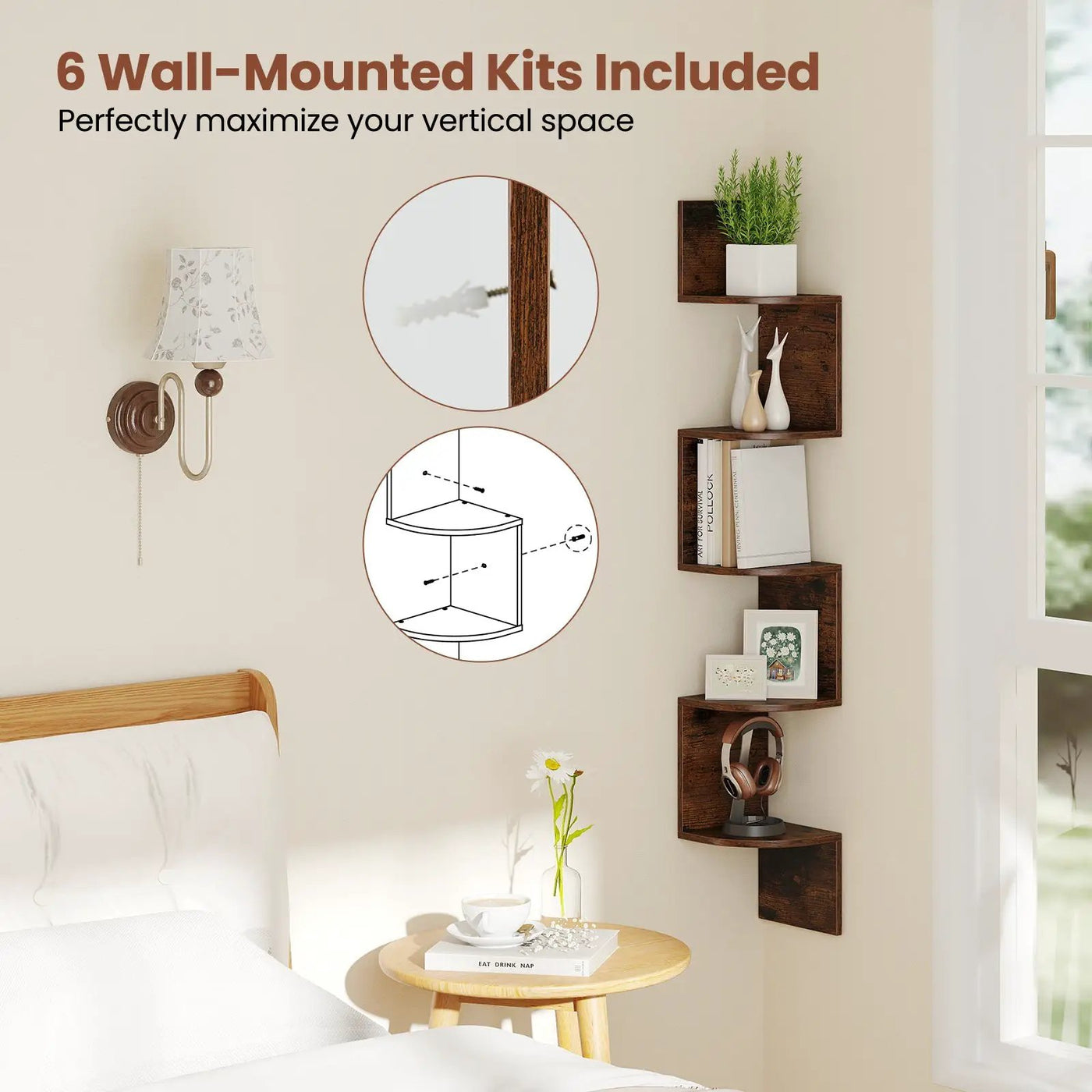 5-Tier Corner Shelf Floating Bookshelf Wall Mounted Storage Organizer by DirectDeals