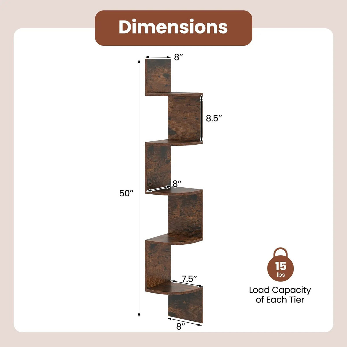 5-Tier Corner Shelf Floating Bookshelf Wall Mounted Storage Organizer by DirectDeals