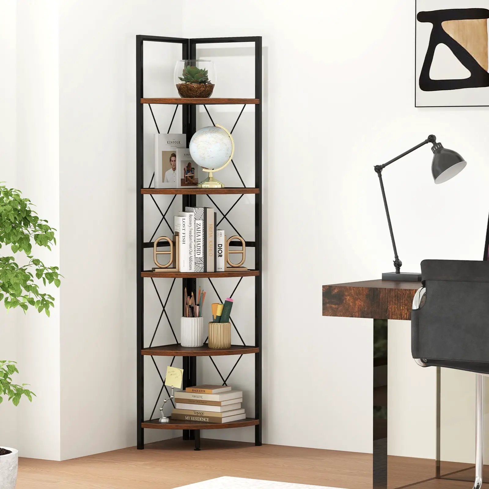 5-Tier Freestanding Corner Shelf 63 Inch Tall Storage Rack by DirectDeals