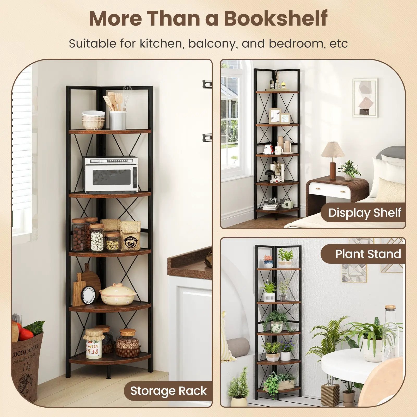 5-Tier Freestanding Corner Shelf 63 Inch Tall Storage Rack by DirectDeals