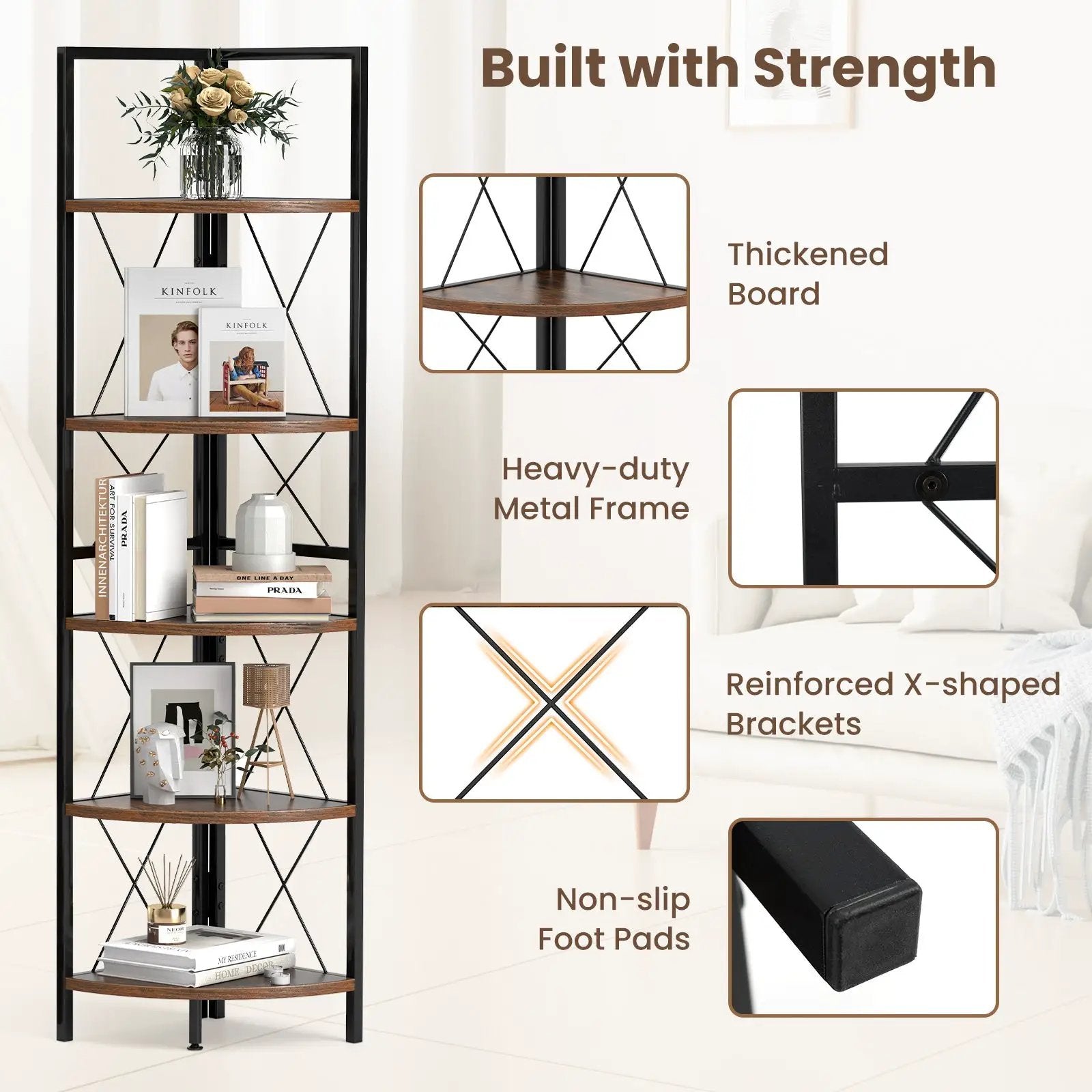 5-Tier Freestanding Corner Shelf 63 Inch Tall Storage Rack by DirectDeals