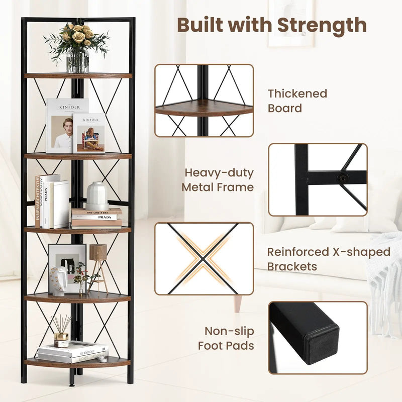5-Tier Freestanding Corner Shelf 63 Inch Tall Storage Rack by DirectDeals