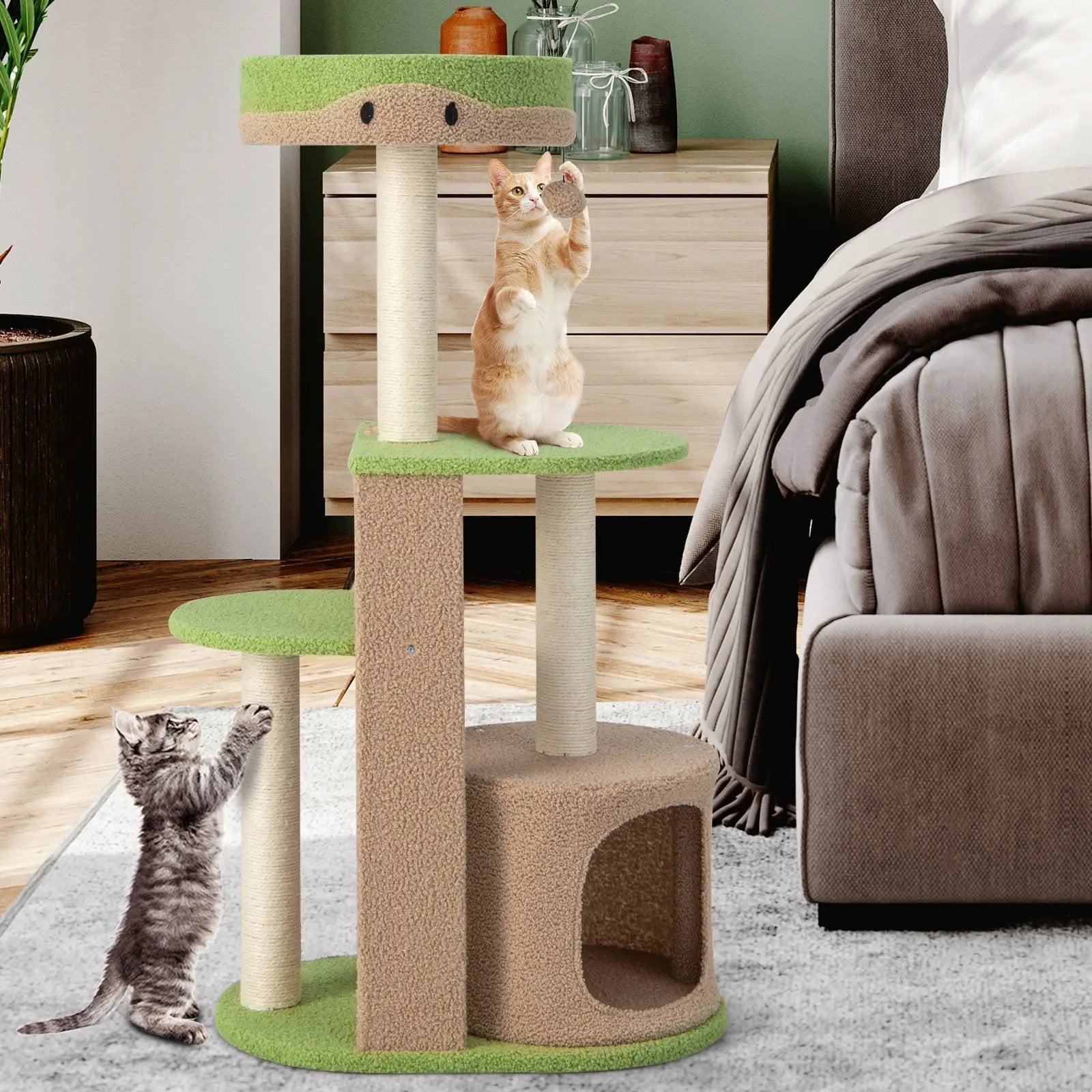 5-Tier Modern Cat Tree Tower for Indoor Cats with Sisal Scratching Posts-Green by DirectDeals