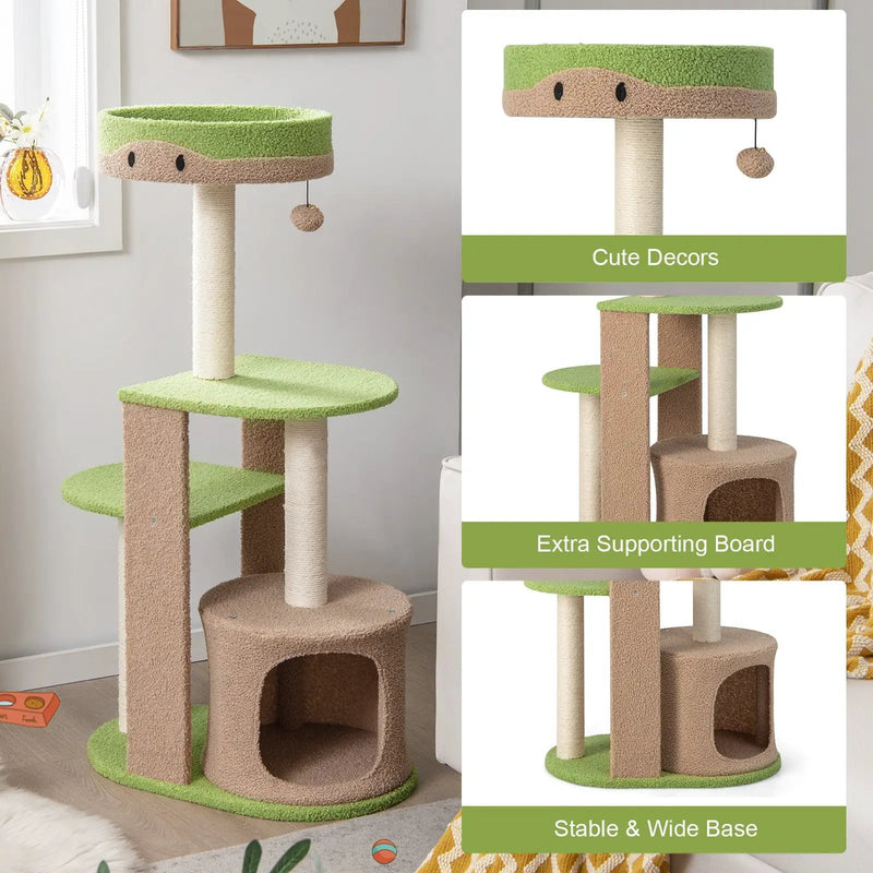 5-Tier Modern Cat Tree Tower for Indoor Cats with Sisal Scratching Posts-Green by DirectDeals