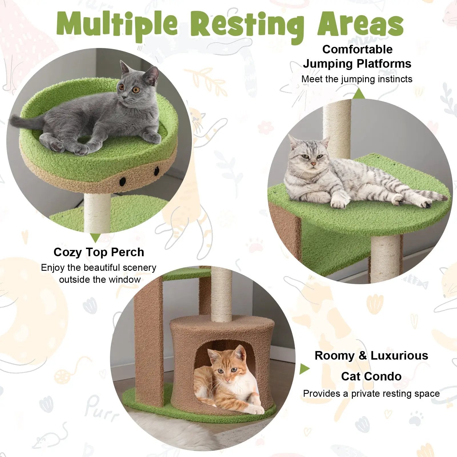 5-Tier Modern Cat Tree Tower for Indoor Cats with Sisal Scratching Posts-Green by DirectDeals