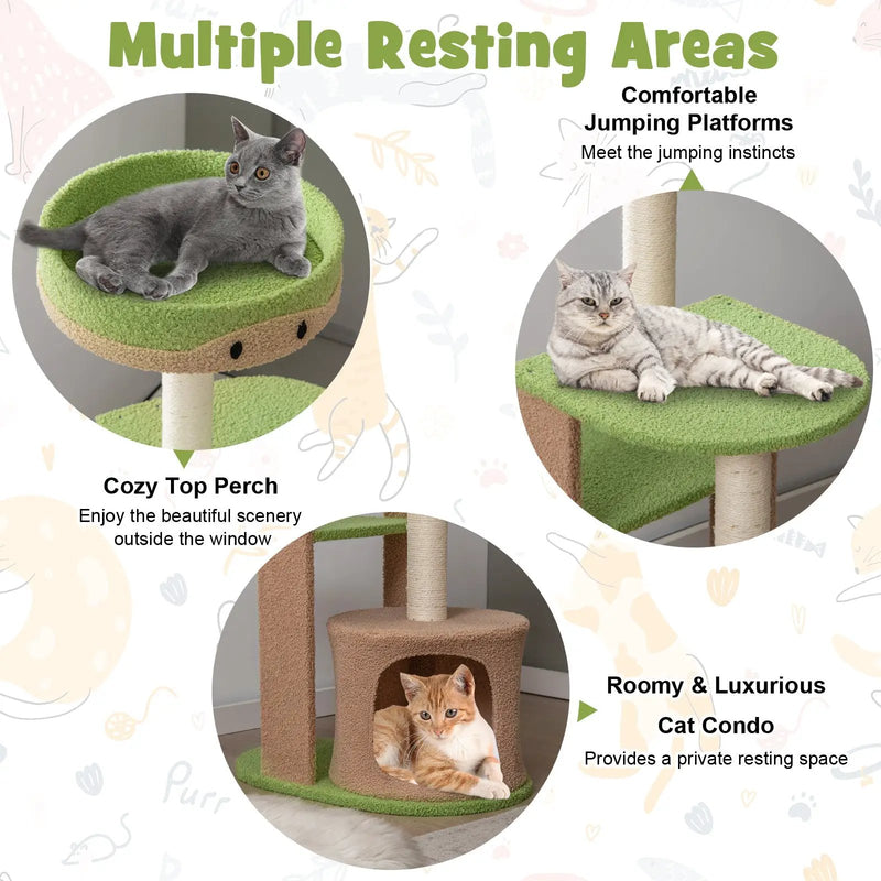 5-Tier Modern Cat Tree Tower for Indoor Cats with Sisal Scratching Posts-Green by DirectDeals