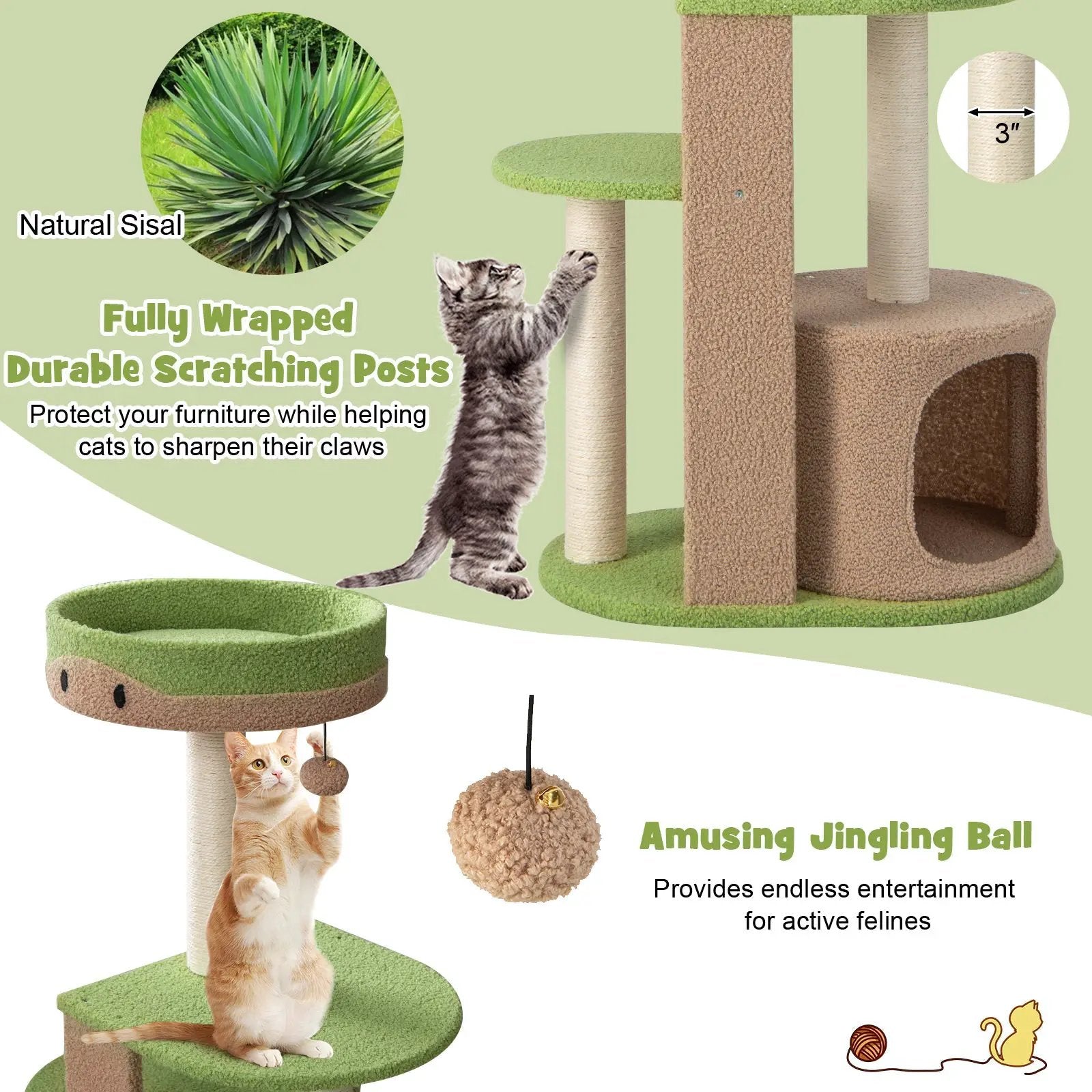 5-Tier Modern Cat Tree Tower for Indoor Cats with Sisal Scratching Posts-Green by DirectDeals