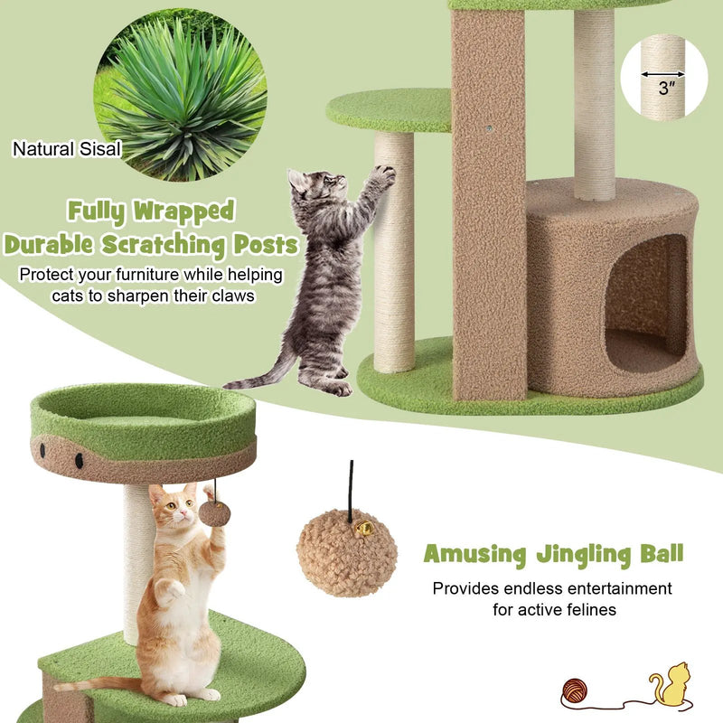 5-Tier Modern Cat Tree Tower for Indoor Cats with Sisal Scratching Posts-Green by DirectDeals